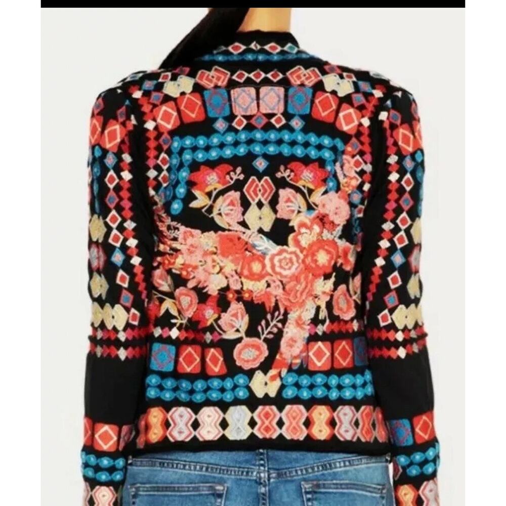Johnny Was Embroidered Cardigan Sweater Floral Peacock Rare MSRP $350 - Picture 2 of 5